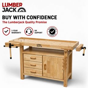 Lumberjack Woodworking Bench with 3 Drawers On-board Cabinet and 2 Vices