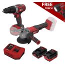 Lumberjack Cordless 20V XPSERIES 3 Piece Angle Grinder Hammer Drill Torch with 2 Batteries & Charger
